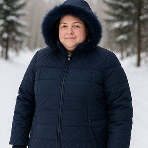 Details Intl Women’s Quilted Winter Coat with Faux Fur Hood